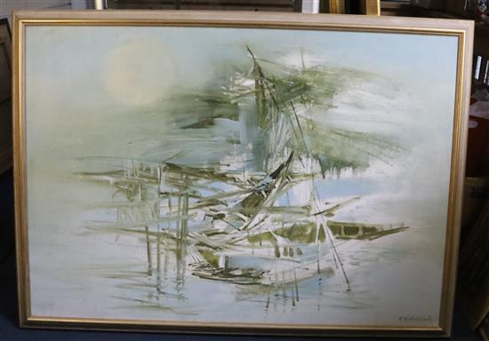 M. Sivanesan (Indian, 1940-2015) Boats 31 x 45in.